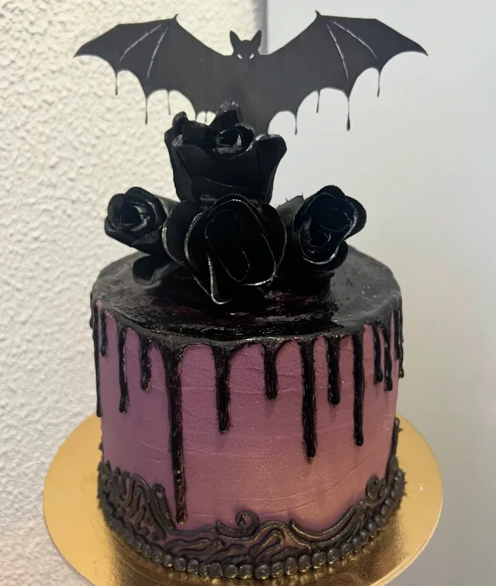 Gothic rose and bat cake