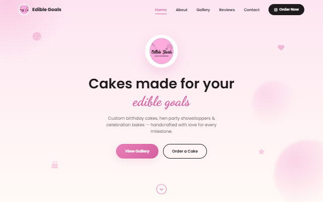 Edible Goals cake business website